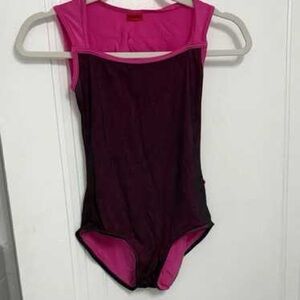Rare Berlin Capsule Yumiko Fuchsia and Black mesh leotard size small